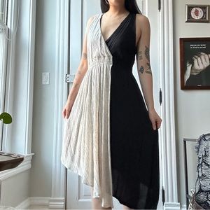 Asymmetrical half cream half black dress